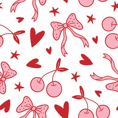 Bow Cherry Pattern Coquette Bows Background Pink Red