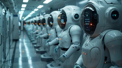 Fototapeta premium Futuristic Robots in Assembly Line: A Glimpse into the Future of Automation