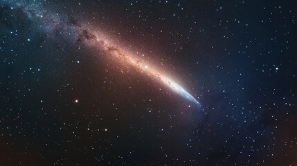 Burning comet tail streaking across the night sky, surrounded by bright stars and deep nebulae generative ai