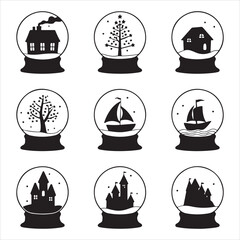 set of vector christmas, snowglobe silhouette