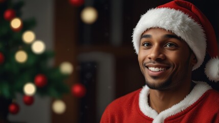 Smiling man wearing a Santa hat during the holidays