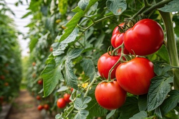 Ripe Red Tomatoes on a Bush in Summer Garden - Fresh Produce Photography for Culinary Inspiration