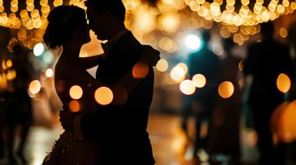 Blurry silhouette of guests dancing in the background