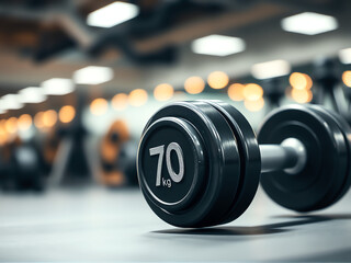 Fototapeta premium heavy 70 kg dumbbell weight on a floor
