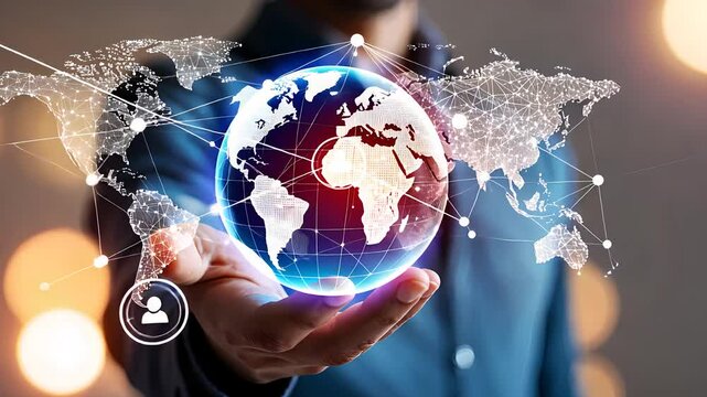 Hand Holding Digital Globe with Global Network Connections

