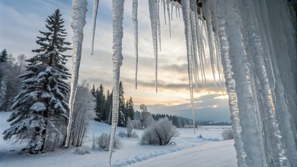 Stunning Double Exposure Photography of Icicles Merging with Winter Landscapes for Unique Visual Impact