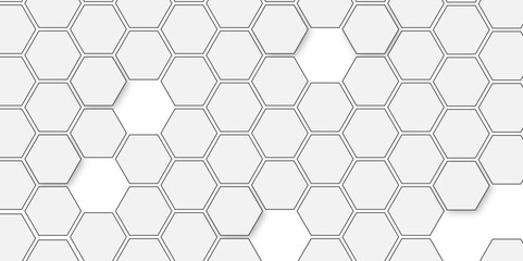 Vector geometric seamless texture symbol. Hexagon, bees hive cells pattern. Bee honey shapes. Abstract pattern with hexagonal white and gray technology line paper background.   Stylish grid texture. 
