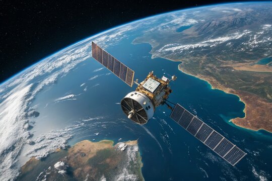 Stunning Satellite in Low Orbit Over Earth - Telecommunications Technology in Space