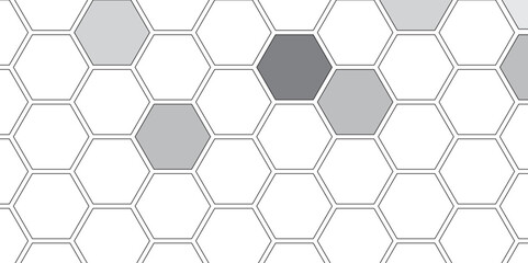 Vector geometric seamless texture symbol. Hexagon, bees hive cells pattern. Bee honey shapes. Abstract pattern with hexagonal white and gray technology line paper background.   Stylish grid texture. 
