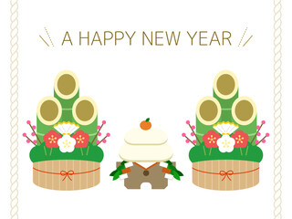 年賀に使える門松と鏡餅イラスト