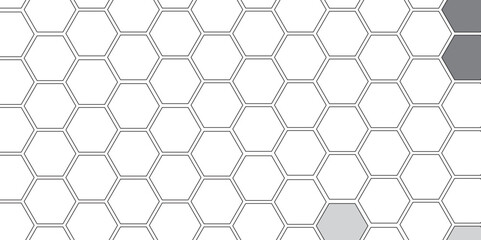 Vector geometric seamless texture symbol. Hexagon, bees hive cells pattern. Bee honey shapes. Abstract pattern with hexagonal white and gray technology line paper background.   Stylish grid texture. 
