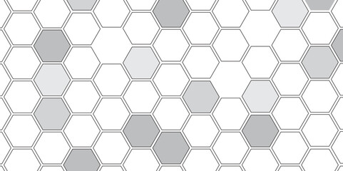 Vector geometric seamless texture symbol. Hexagon, bees hive cells pattern. Bee honey shapes. Abstract pattern with hexagonal white and gray technology line paper background.   Stylish grid texture. 
