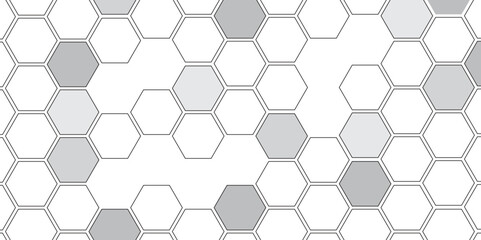 Vector geometric seamless texture symbol. Hexagon, bees hive cells pattern. Bee honey shapes. Abstract pattern with hexagonal white and gray technology line paper background.   Stylish grid texture. 
