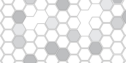 Vector geometric seamless texture symbol. Hexagon, bees hive cells pattern. Bee honey shapes. Abstract pattern with hexagonal white and gray technology line paper background.   Stylish grid texture. 
