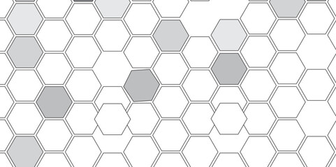 Vector geometric seamless texture symbol. Hexagon, bees hive cells pattern. Bee honey shapes. Abstract pattern with hexagonal white and gray technology line paper background.   Stylish grid texture. 
