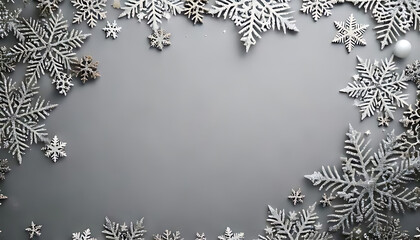 silver snowflake frame pastel gray background features christmas winter new year theme flat lay layout