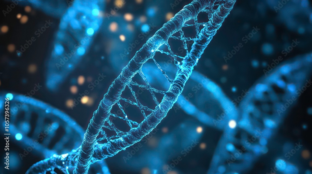 Fototapete A close-up view of a DNA double helix structure, highlighting its molecular complexity.