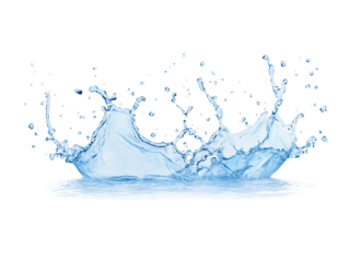 Splashing water on transparent background creates dynamic refreshing visuals showcasing droplets and waves in vibrant blue hue. This captures essence of movement and fluidity graphic design effects