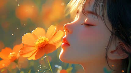 Fototapeta premium Elegant Flower Close-Up in Anime Style: Manga Art Illustration