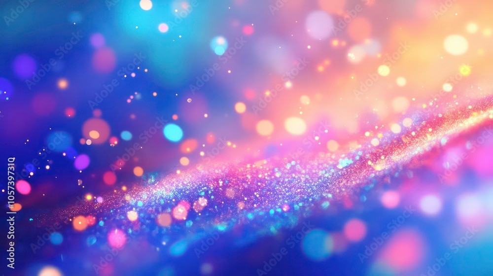 Poster A vibrant abstract background with colorful bokeh effects and shimmering light patterns.