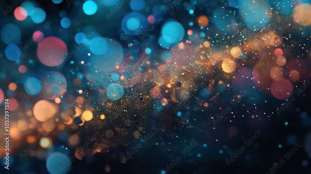 Poster A vibrant abstract background featuring colorful bokeh and a starry effect.