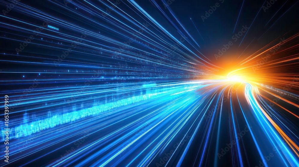 Aufkleber a vibrant depiction of light trails representing speed and motion in a digital landscape.