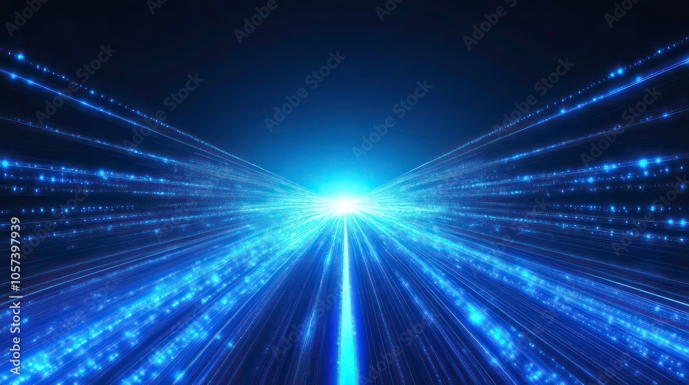 Poster a vibrant burst of light with particles, suggesting motion and energy in a digital space.