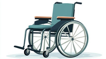 Fototapeta premium Flat cartoon clipart of patient in wheelchair, light blue tones, isolated on white, supportive healthcare illustration