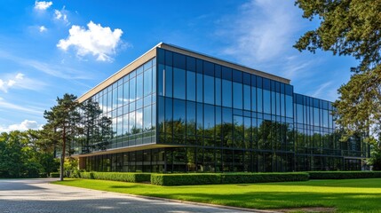 Obraz premium Modern glass architecture surrounded by nature