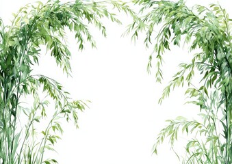 Fototapeta premium Elegant Green Foliage Watercolor Frame with Natural Leafy Arch Design, Botanical Decor, Perfect for Invitations, Weddings, Nature-Themed Art, Greeting Cards