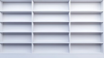 Simple, clean-lined white bookshelf with ample empty shelves, surrounded by ample white space, perfect for lifestyle design themes.