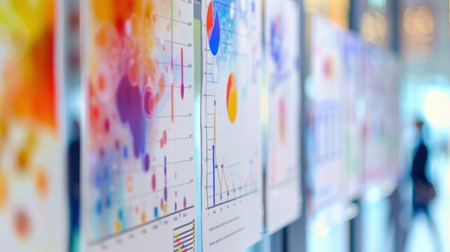 Distant blur of colorful posters and diagrams highlighting scientific concepts