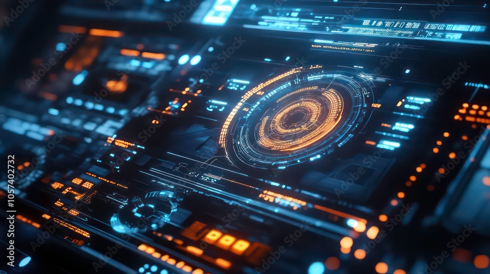 Poster Futuristic dashboard interface displaying data and analytics in a sleek design.
