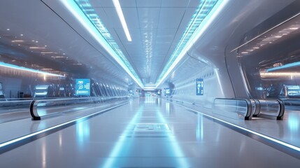 A futuristic airport with advanced security and automated services