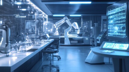 A futuristic lab where scientists are developing next-generation