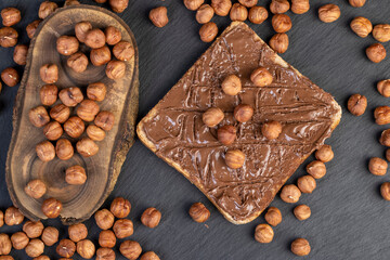 hazelnuts and bread with nut paste with chocolate