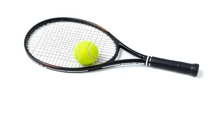Tennis Racket and Ball on White Background