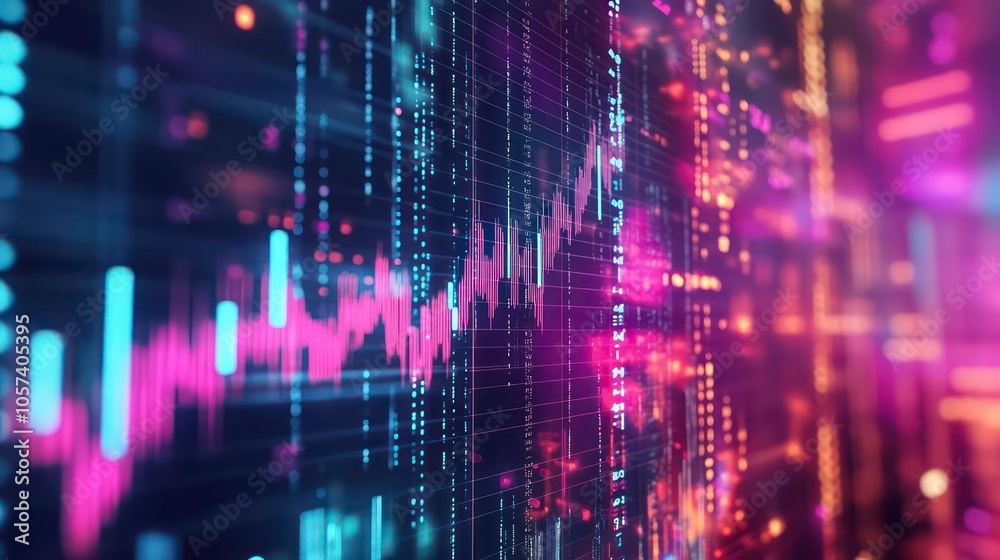 Poster Abstract digital visualization of data trends and metrics in a futuristic design.