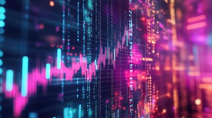 Abstract digital visualization of data trends and metrics in a futuristic design.