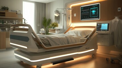 Fototapeta premium Advanced hospital bed with built-in screens and patient communication systems
