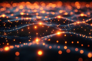 Obraz premium Abstract visualization of glowing particles creating a wave-like pattern.