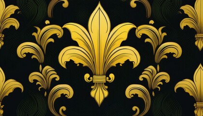 Elegant Gold Fleur-de-Lis Pattern on Black Background wallpaper