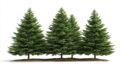 Obraz premium Group of evergreen pine trees with dense, rich foliage, perfect for a forest scene, isolated on white background