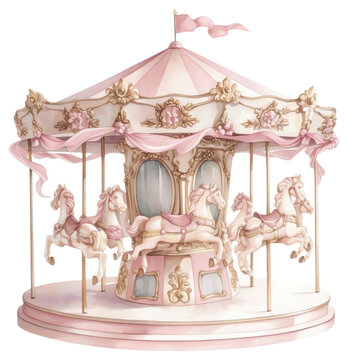PNG Coquette carousel illustration horses white.