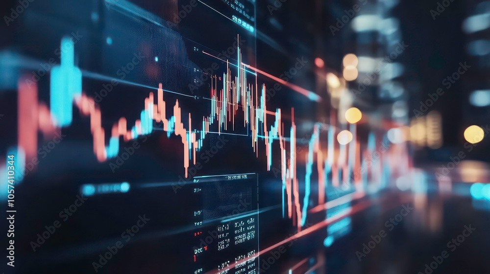 Aufkleber A close-up of a digital stock market chart with fluctuating data points and glowing lights.