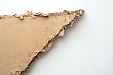 Close view showcasing the torn edges of paper against a clean white background, capturing the ruggedness and artistic essence of distressed paper material.