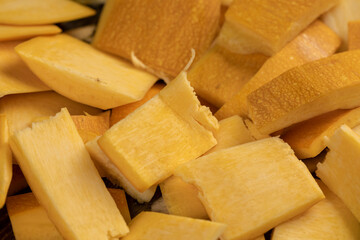 orange pumpkin fruit details cut into pieces for cooking