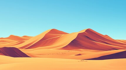 Desert landscape with rolling sand dunes and a clear blue sky