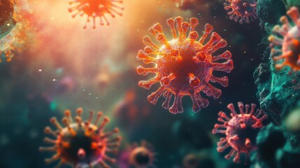 Digital art of flu virus replication, abstract and high-tech