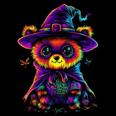 Colorful Bear in Witch Hat on Halloween Night